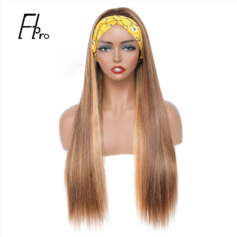 Headband Wig Straight Virgin Hair Highlight #4-27 Machine Made Wig